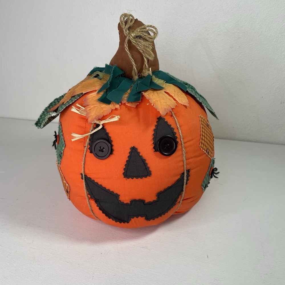 Vintage Pumpkin Plush Jack O Lantern Large Fall Decor Halloween Patches Buttons